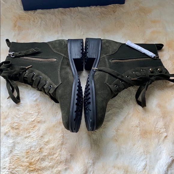 Hermilla Dark Green Combat Boots Size 7.5 – Suede & Canvas Lace-Up Ankle Boot - Picture 5 of 14